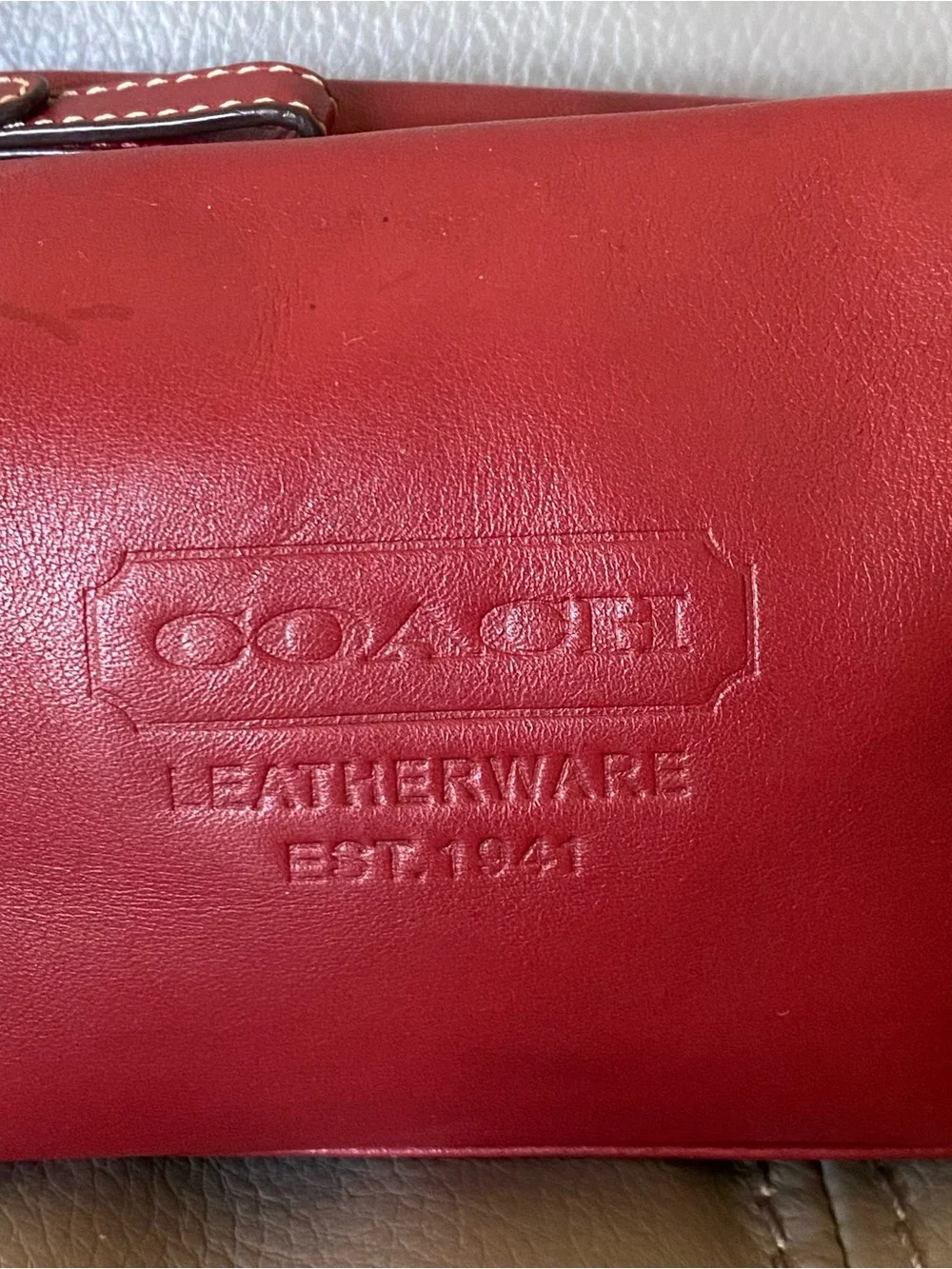 Vintage Coach Red Leather Shoulder Hobo with Embossed Logo